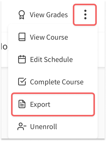Export student course button