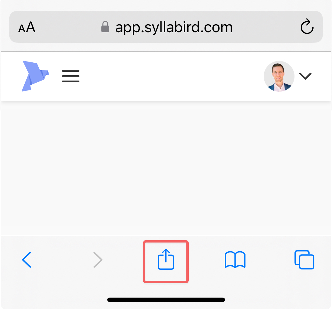 Syllabird.com with the share button highlighted